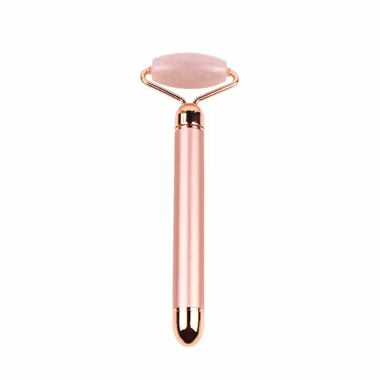 Rose Gold Massage Stick Energy Vibration Face Facial Beauty Bar with Rose Quartz Jade Round Disc