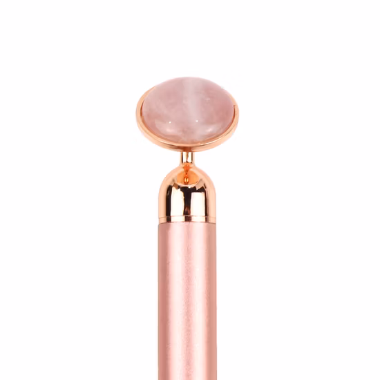 Rose Gold Massage Stick Energy Vibration Face Facial Beauty Bar with Rose Quartz Jade Round Disc