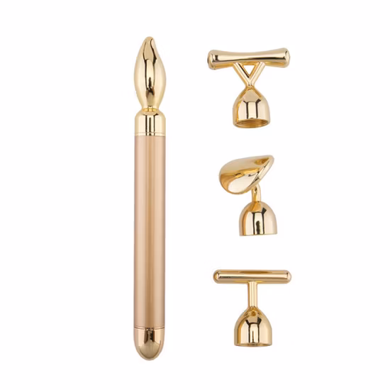 Rose Gold Massage Stick Energy Vibration Face Facial Beauty Bar with Rose Quartz Jade Round Disc