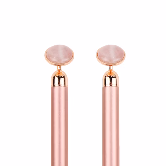 Rose Gold Massage Stick Energy Vibration Face Facial Beauty Bar with Rose Quartz Jade Round Disc